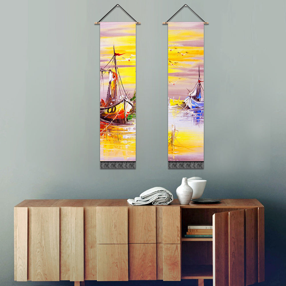 2 Pack Abstract Boat Yellow Modern Wall Art Tapestries Vertical,Aesthetic Tapestry Art Long Tapestries for Room (12.8 X 51.2 Inch)