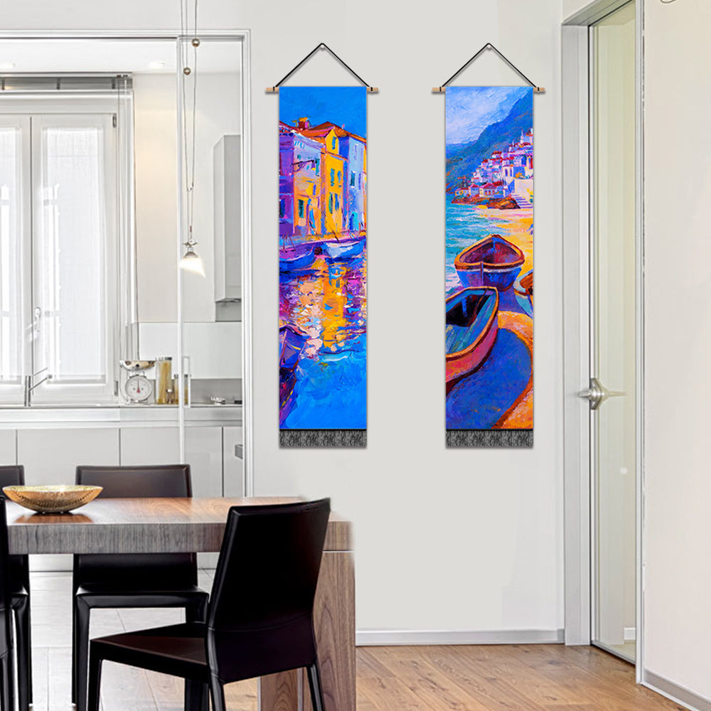 2 Pack Abstract Boat Blue Modern Wall Art Tapestries Vertical,Aesthetic Tapestry Art Long Tapestries for Room (12.8 X 51.2 Inch)