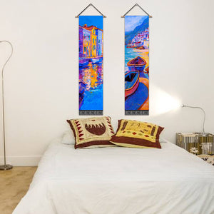 2 Pack Abstract Boat Blue Modern Wall Art Tapestries Vertical,Aesthetic Tapestry Art Long Tapestries for Room (12.8 X 51.2 Inch)