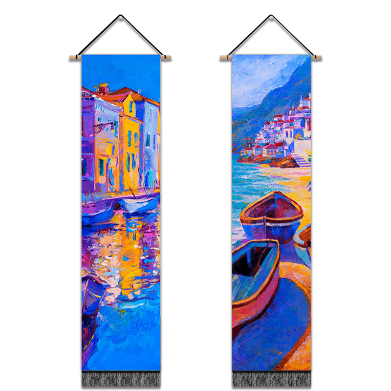 2 Pack Abstract Boat Blue Modern Wall Art Tapestries Vertical,Aesthetic Tapestry Art Long Tapestries for Room (12.8 X 51.2 Inch)