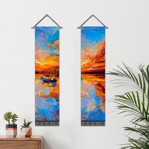 2 Pack Abstract Boat Orange Modern Wall Art Tapestries Vertical,Aesthetic Tapestry Art Long Tapestries for Room (12.8 X 51.2 Inch)