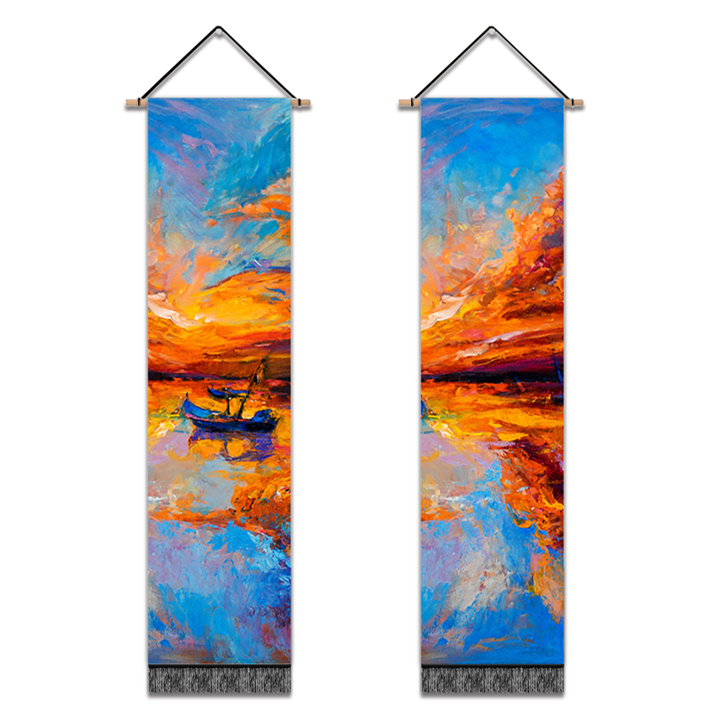 2 Pack Abstract Boat Orange Modern Wall Art Tapestries Vertical,Aesthetic Tapestry Art Long Tapestries for Room (12.8 X 51.2 Inch)