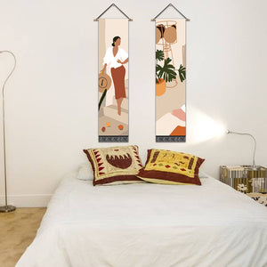 2 Pack Abstract Woman With The Hat Wall Art Tapestries Vertical,Aesthetic Tapestry Art Long Tapestries for Room (12.8 X 51.2 Inch)