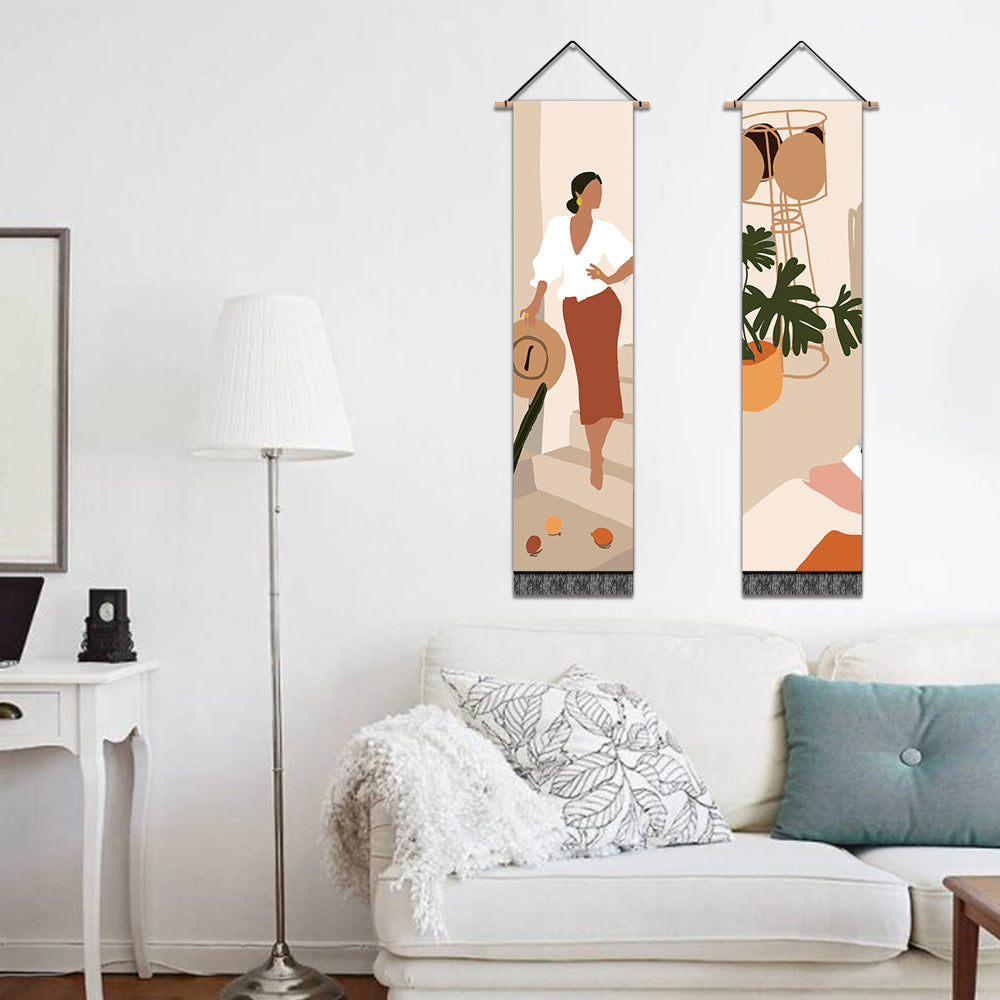 2 Pack Abstract Woman With The Hat Wall Art Tapestries Vertical,Aesthetic Tapestry Art Long Tapestries for Room (12.8 X 51.2 Inch)