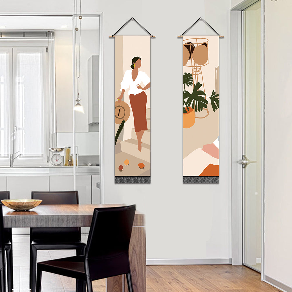 2 Pack Abstract Woman With The Hat Wall Art Tapestries Vertical,Aesthetic Tapestry Art Long Tapestries for Room (12.8 X 51.2 Inch)