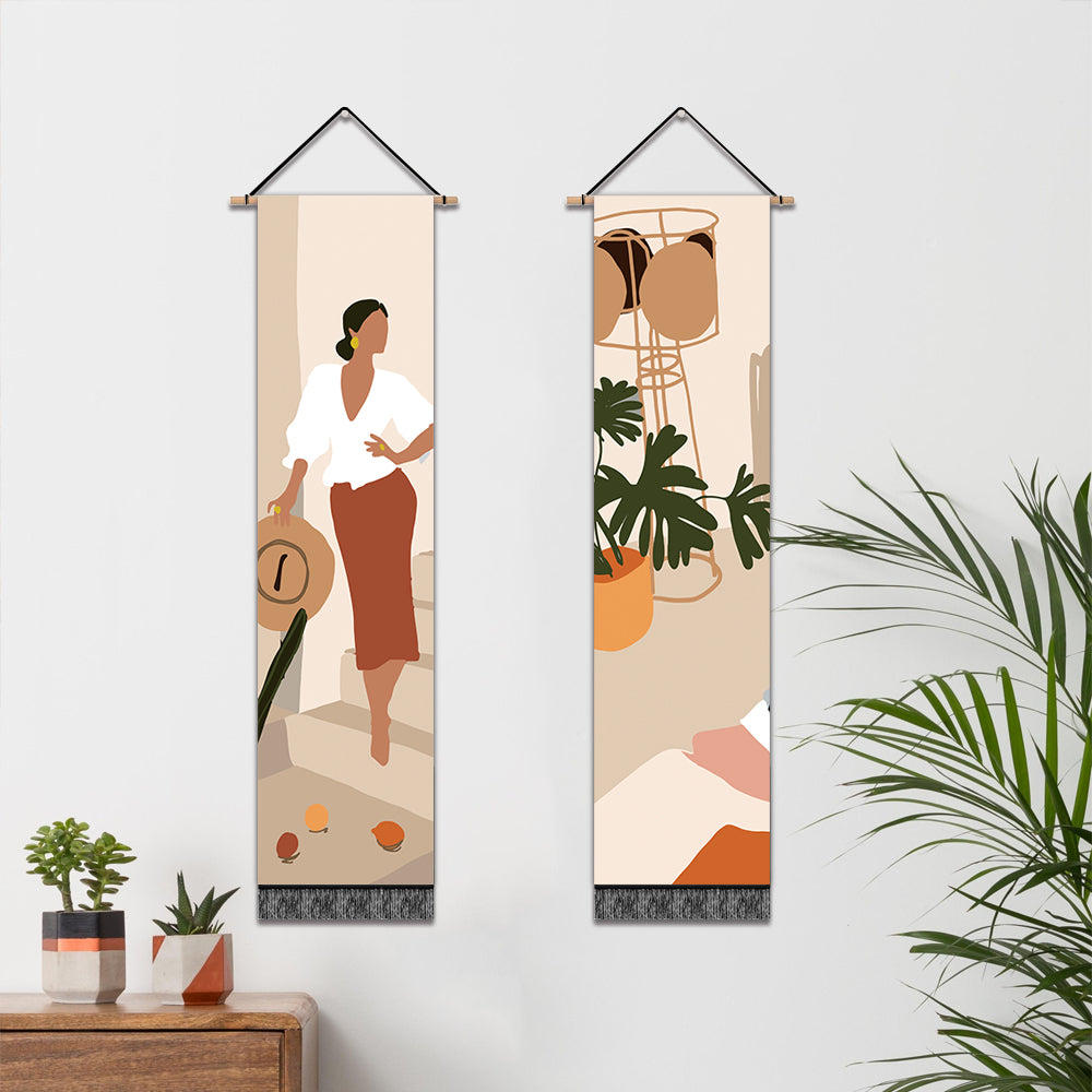 2 Pack Abstract Woman With The Hat Wall Art Tapestries Vertical,Aesthetic Tapestry Art Long Tapestries for Room (12.8 X 51.2 Inch)