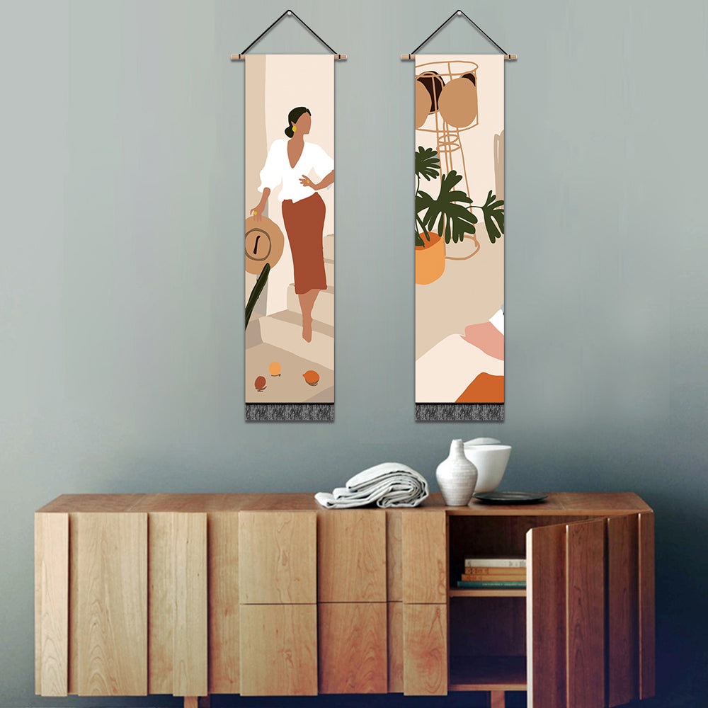 2 Pack Abstract Woman With The Hat Wall Art Tapestries Vertical,Aesthetic Tapestry Art Long Tapestries for Room (12.8 X 51.2 Inch)