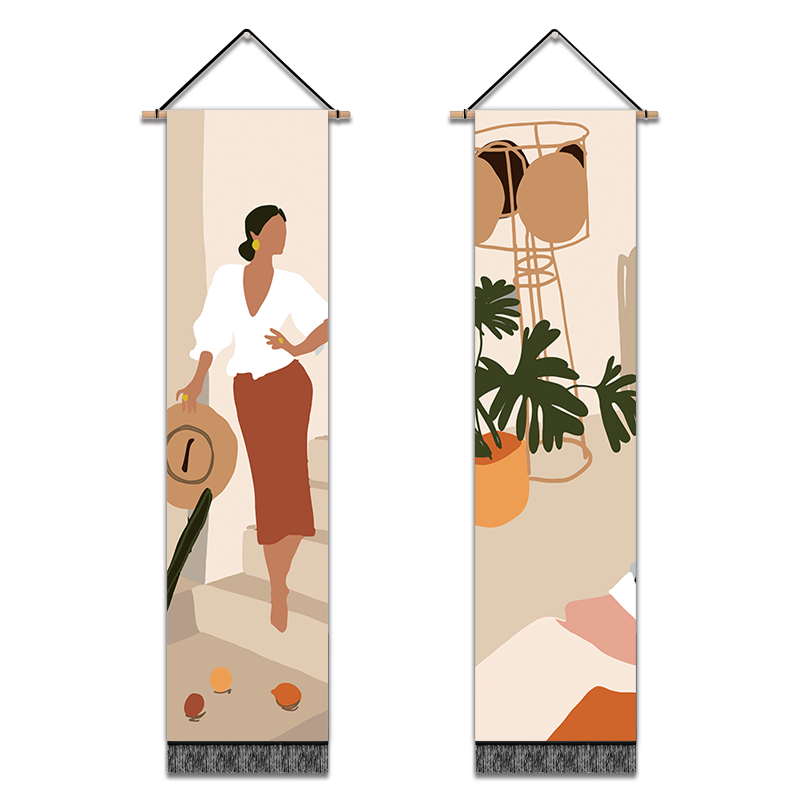 2 Pack Abstract Woman With The Hat Wall Art Tapestries Vertical,Aesthetic Tapestry Art Long Tapestries for Room (12.8 X 51.2 Inch)