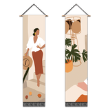2 Pack Abstract Woman With The Hat Wall Art Tapestries Vertical,Aesthetic Tapestry Art Long Tapestries for Room (12.8 X 51.2 Inch)