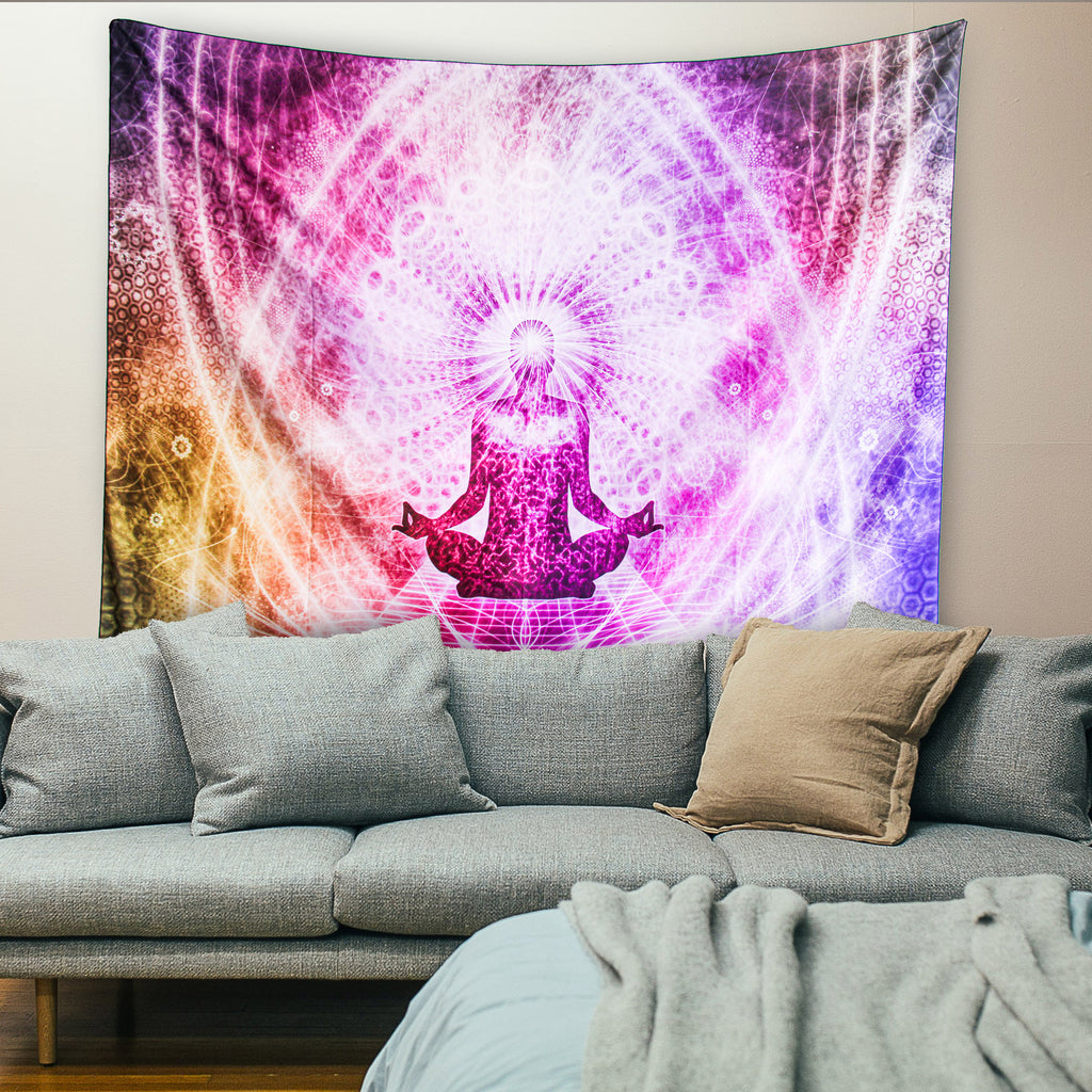 Spiritual Wall Tapestry for Bedroom Yoga Chakra Indie Tapestry Aesthetic Tapestries Hanging Art for Women Men Teenage Girl, Pink Tapestry