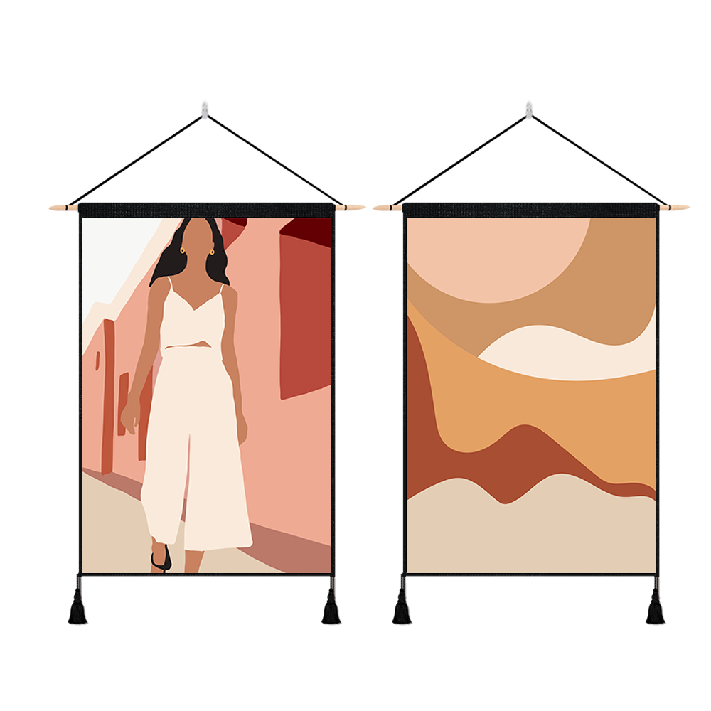2 Pack Girl in White And Abstract Art Modern Wall Art Tapestries Vertical,Aesthetic Tapestry Art Short Tapestries for Room (13.8 X 19.7 Inch)