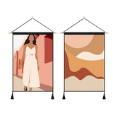 2 Pack Girl in White And Abstract Art Modern Wall Art Tapestries Vertical,Aesthetic Tapestry Art Short Tapestries for Room (13.8 X 19.7 Inch)
