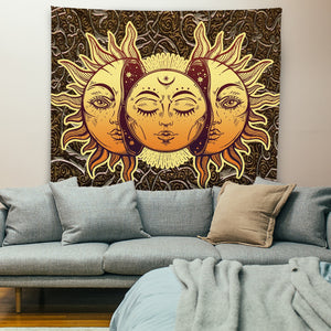 Sun and Moon Tapestry Indie Astrology Tapestry for Bedroom Hippie Aesthetic Vintage Tapestries Wall Tapestry for Teenage Girls Boys Women Men, Golden Brown Tapestry