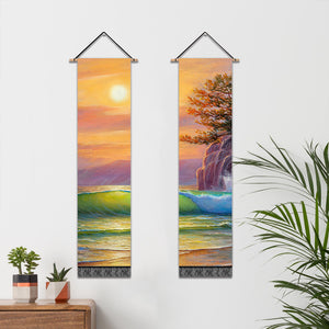 2 Pack Abstract Sunset Modern Wall Art Tapestries Vertical,Aesthetic Tapestry Art Long Tapestries for Room (12.8 X 51.2 Inch)