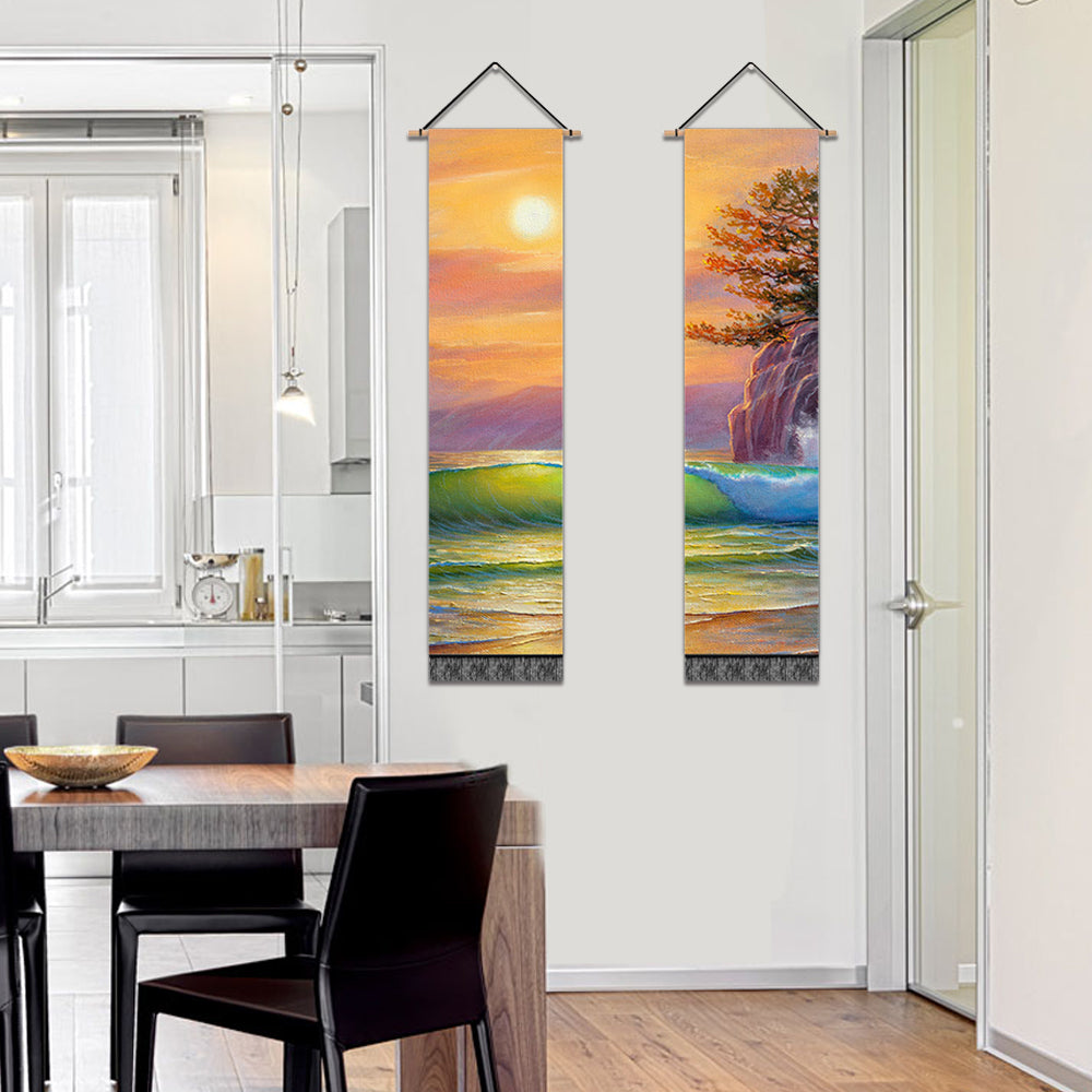 2 Pack Abstract Sunset Modern Wall Art Tapestries Vertical,Aesthetic Tapestry Art Long Tapestries for Room (12.8 X 51.2 Inch)