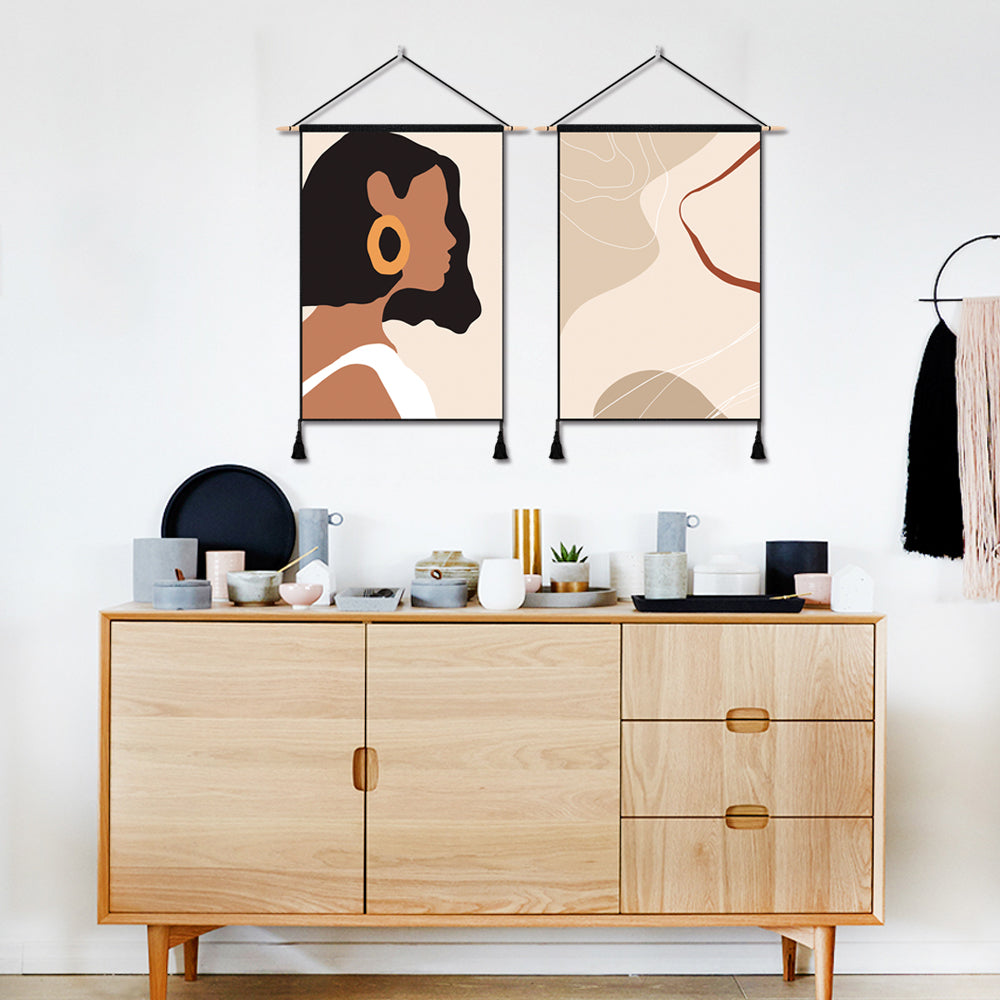 2 Pack Girl And Abstract Art Modern Wall Art Tapestries Vertical,Aesthetic Tapestry Art Short Tapestries for Room (13.8 X 19.7 Inch)