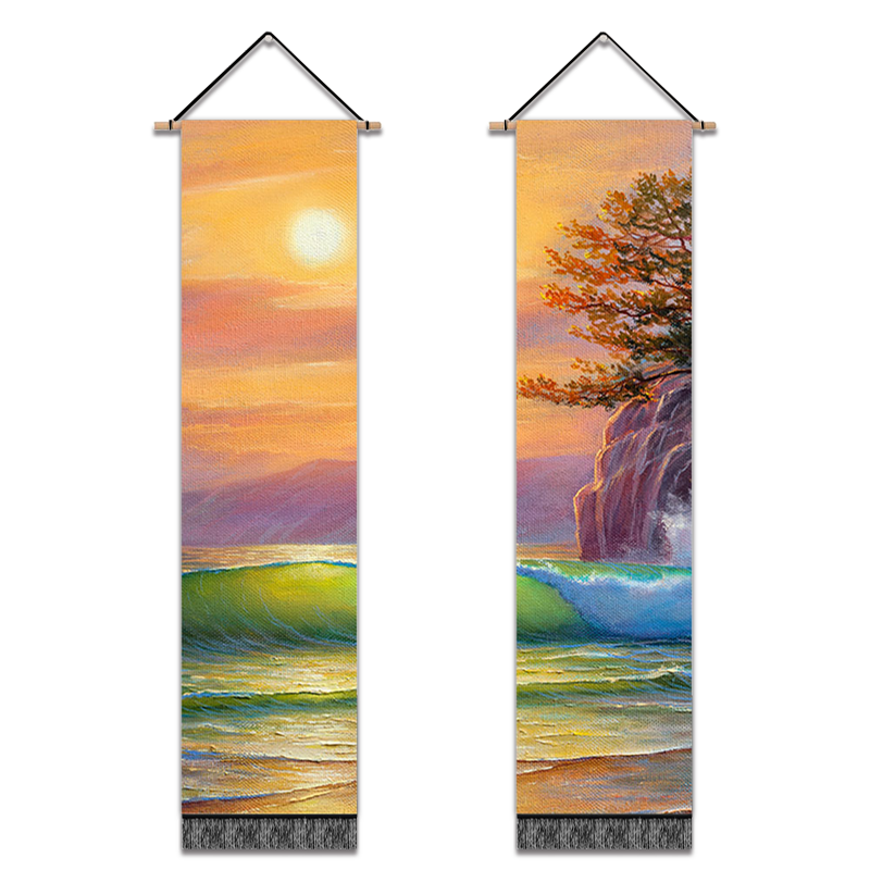 2 Pack Abstract Sunset Modern Wall Art Tapestries Vertical,Aesthetic Tapestry Art Long Tapestries for Room (12.8 X 51.2 Inch)