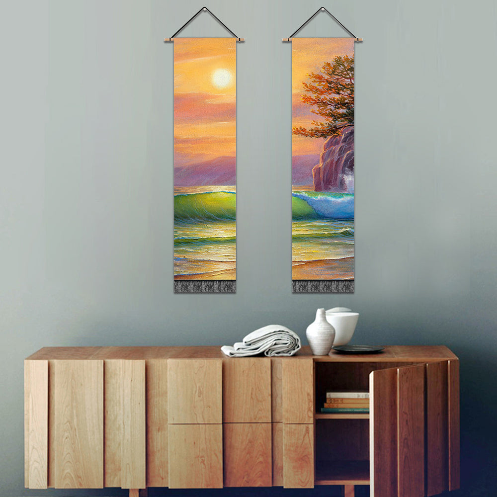 2 Pack Abstract Sunset Modern Wall Art Tapestries Vertical,Aesthetic Tapestry Art Long Tapestries for Room (12.8 X 51.2 Inch)