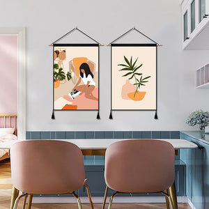 2 Pack Abstract Girl Reading Poster And Flower Vase Modern Wall Art Tapestries Vertical,Aesthetic Tapestry Art Short Tapestries for Room (13.8 X 19.7 Inch)