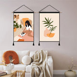 2 Pack Abstract Girl Reading Poster And Flower Vase Modern Wall Art Tapestries Vertical,Aesthetic Tapestry Art Short Tapestries for Room (13.8 X 19.7 Inch)