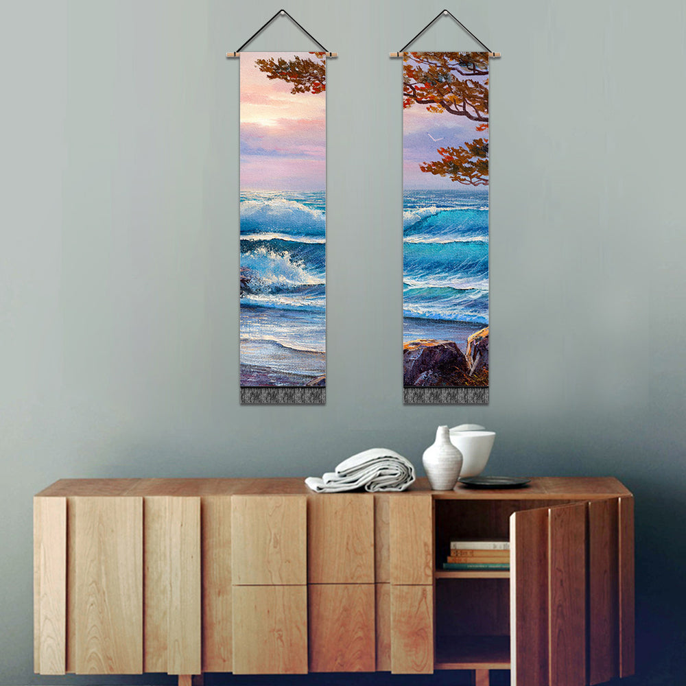 2 Pack Abstract The Waves Modern Wall Art Tapestries Vertical,Aesthetic Tapestry Art Long Tapestries for Room (12.8 X 51.2 Inch)