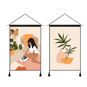2 Pack Abstract Girl Reading Poster And Flower Vase Modern Wall Art Tapestries Vertical,Aesthetic Tapestry Art Short Tapestries for Room (13.8 X 19.7 Inch)