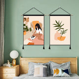 2 Pack Abstract Girl Reading Poster And Flower Vase Modern Wall Art Tapestries Vertical,Aesthetic Tapestry Art Short Tapestries for Room (13.8 X 19.7 Inch)