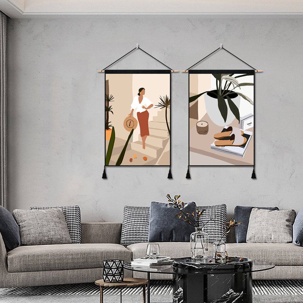 2 Pack Woman With The Hat And Potting Wall Art Tapestries Vertical,Aesthetic Tapestry Art Short Tapestries for Room (13.8 X 19.7 Inch)