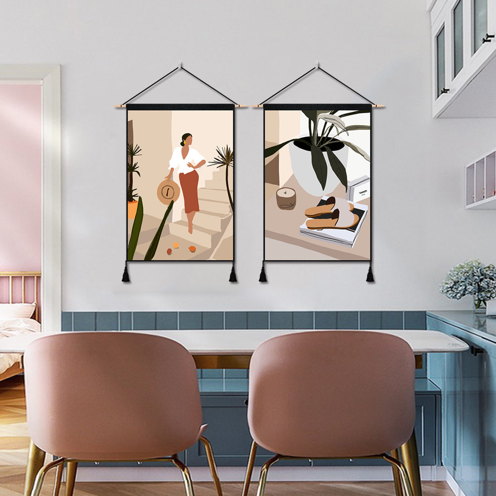 2 Pack Woman With The Hat And Potting Wall Art Tapestries Vertical,Aesthetic Tapestry Art Short Tapestries for Room (13.8 X 19.7 Inch)