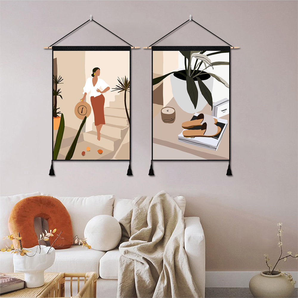 2 Pack Woman With The Hat And Potting Wall Art Tapestries Vertical,Aesthetic Tapestry Art Short Tapestries for Room (13.8 X 19.7 Inch)