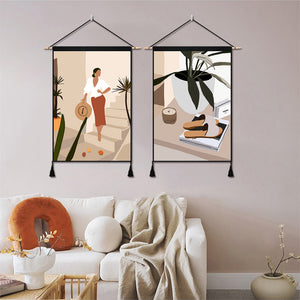 2 Pack Woman With The Hat And Potting Wall Art Tapestries Vertical,Aesthetic Tapestry Art Short Tapestries for Room (13.8 X 19.7 Inch)