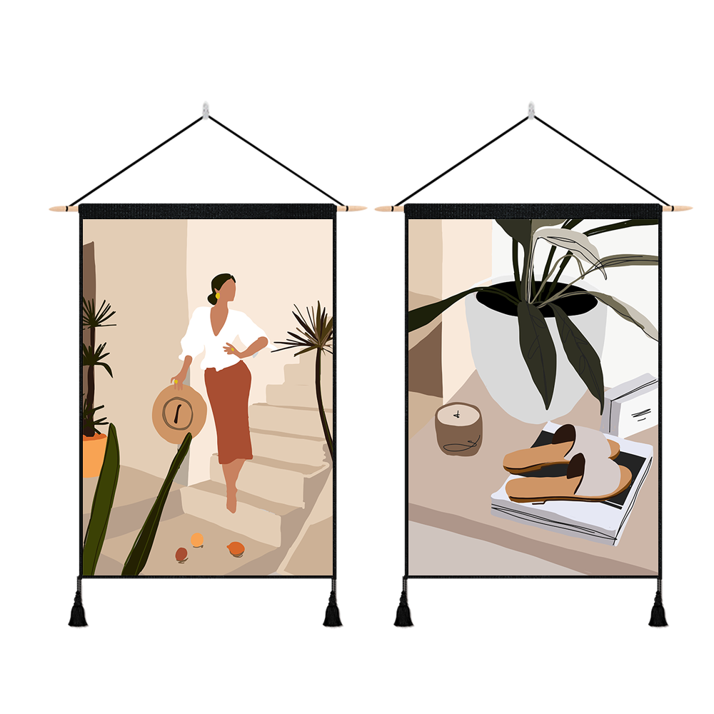 2 Pack Woman With The Hat And Potting Wall Art Tapestries Vertical,Aesthetic Tapestry Art Short Tapestries for Room (13.8 X 19.7 Inch)