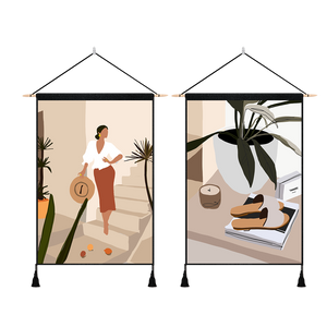 2 Pack Woman With The Hat And Potting Wall Art Tapestries Vertical,Aesthetic Tapestry Art Short Tapestries for Room (13.8 X 19.7 Inch)