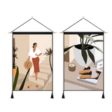 2 Pack Woman With The Hat And Potting Wall Art Tapestries Vertical,Aesthetic Tapestry Art Short Tapestries for Room (13.8 X 19.7 Inch)