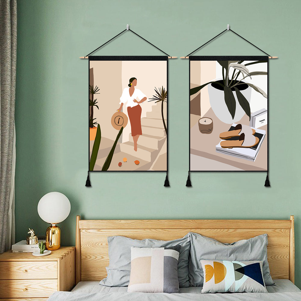 2 Pack Woman With The Hat And Potting Wall Art Tapestries Vertical,Aesthetic Tapestry Art Short Tapestries for Room (13.8 X 19.7 Inch)