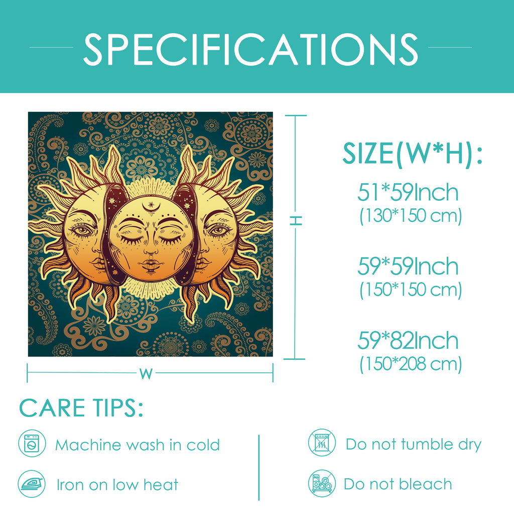 Sun and Moon Tapestry Indie Astrology Tapestry for Bedroom Hippie Aesthetic Vintage Tapestries Wall Tapestry for Teenage Girls Boys Women Men, Green Tapestry