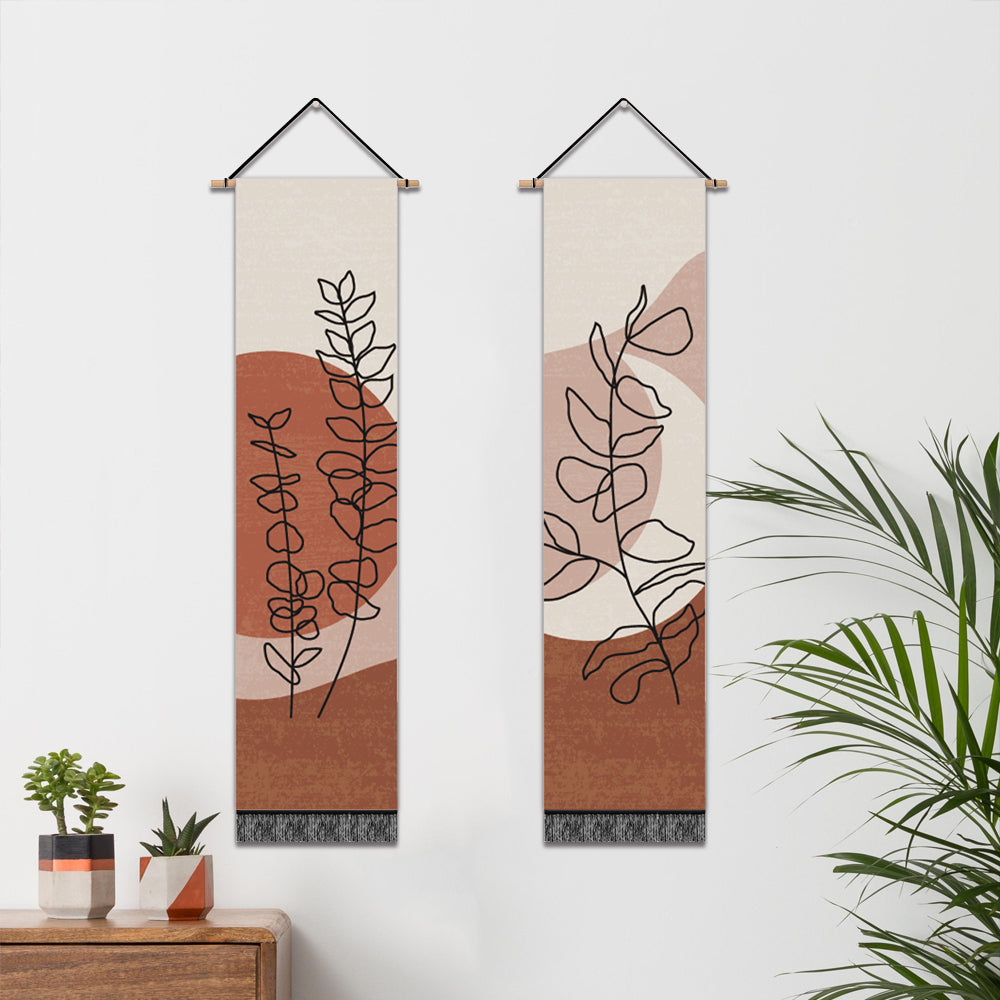 2 Pack Abstract Brown Leaves Modern Wall Art Tapestries Vertical,Aesthetic Tapestry Art Long Tapestries for Room (12.8 X 51.2 Inch)
