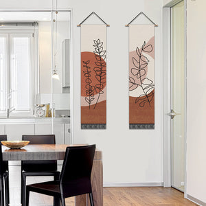 2 Pack Abstract Brown Leaves Modern Wall Art Tapestries Vertical,Aesthetic Tapestry Art Long Tapestries for Room (12.8 X 51.2 Inch)
