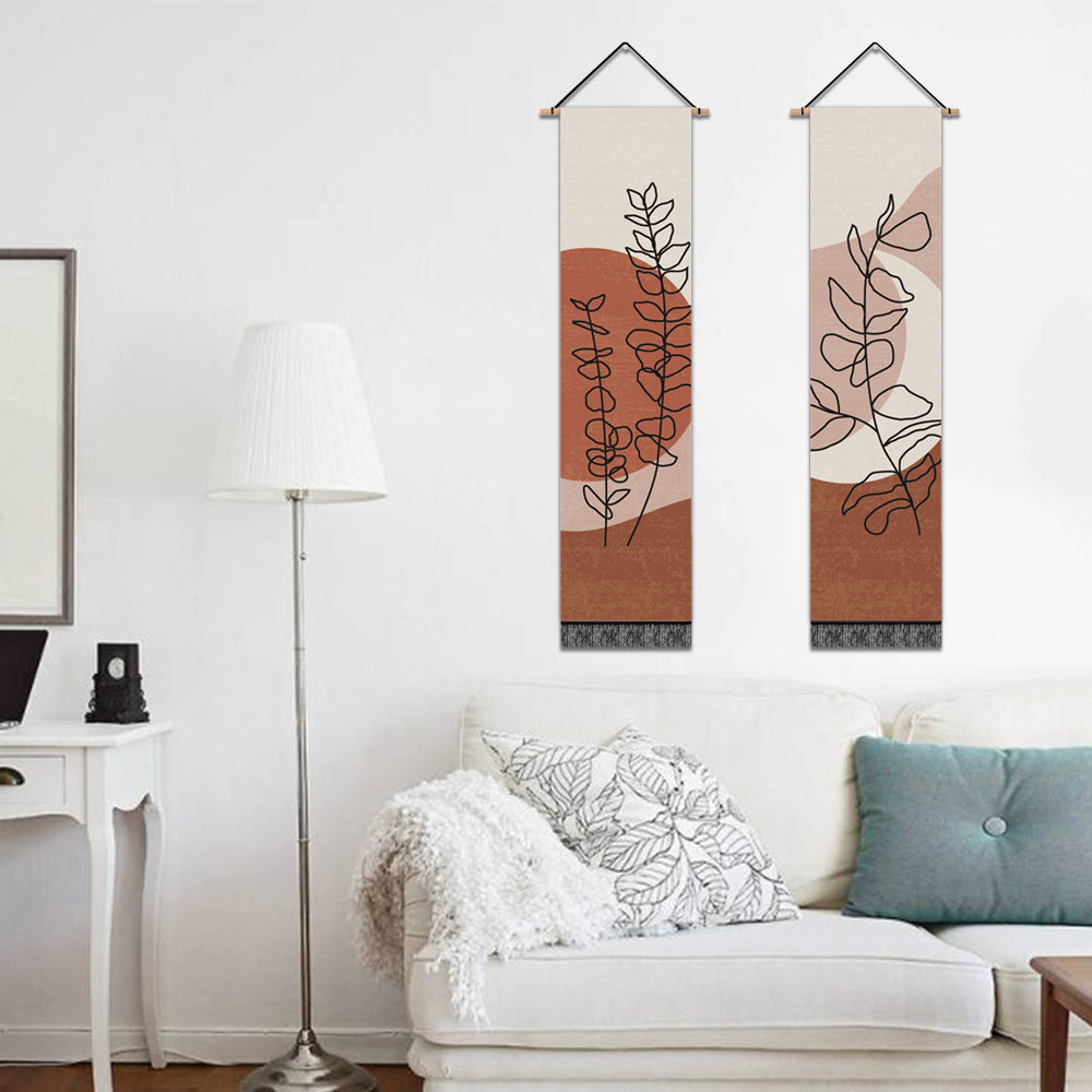 2 Pack Abstract Brown Leaves Modern Wall Art Tapestries Vertical,Aesthetic Tapestry Art Long Tapestries for Room (12.8 X 51.2 Inch)