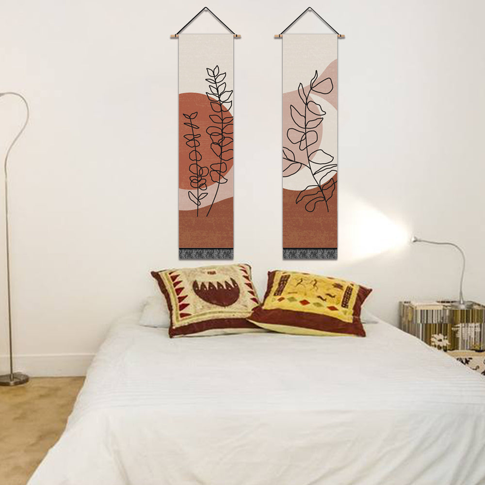2 Pack Abstract Brown Leaves Modern Wall Art Tapestries Vertical,Aesthetic Tapestry Art Long Tapestries for Room (12.8 X 51.2 Inch)