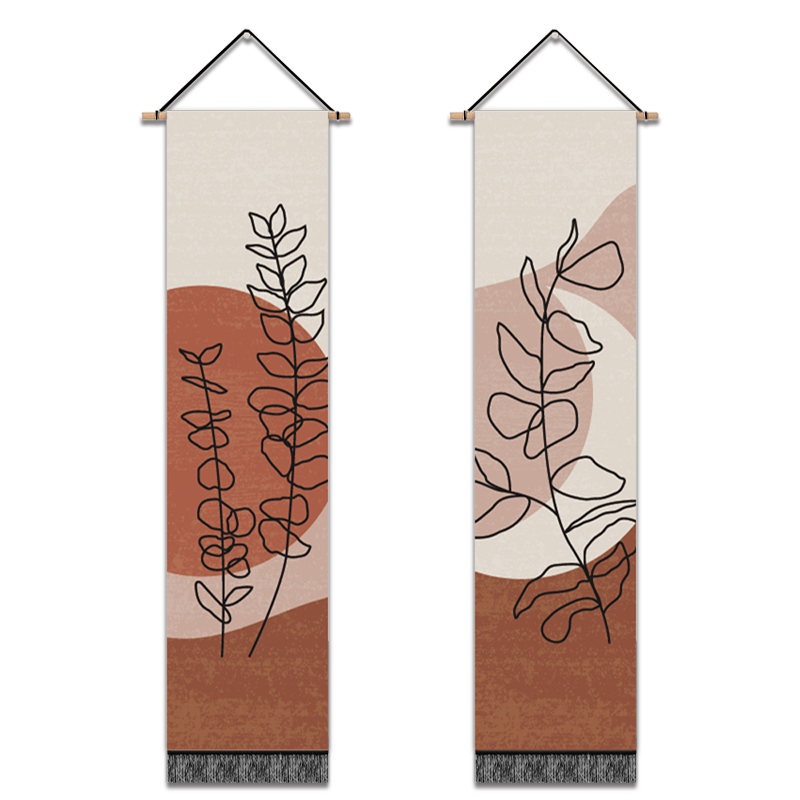 2 Pack Abstract Brown Leaves Modern Wall Art Tapestries Vertical,Aesthetic Tapestry Art Long Tapestries for Room (12.8 X 51.2 Inch)