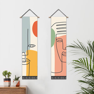 2 Pack Abstract face Wall Art Tapestries Vertical,Aesthetic Tapestry Art Long Tapestries for Room (12.8 X 51.2 Inch)