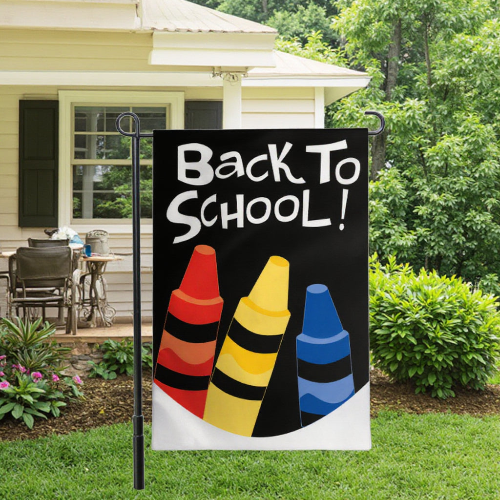 Back to School Garden Flag - 12x18 inches, 110D Knitted Polyester, Reflective Heron Design, Double Sided