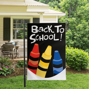 Back to School Garden Flag - 12x18 inches, 110D Knitted Polyester, Reflective Heron Design, Double Sided