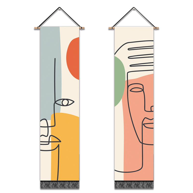2 Pack Abstract face Wall Art Tapestries Vertical,Aesthetic Tapestry Art Long Tapestries for Room (12.8 X 51.2 Inch)