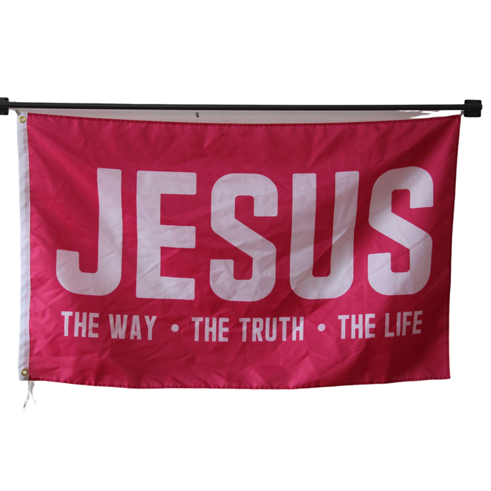 Jesus Pink flag Polyester Digital Printing 3x5ft Outdoor Banner with Brass Grommets