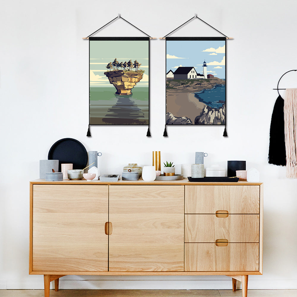 2 Pack MICHIGAN And MAINE Modern Wall Art Tapestries Vertical,Aesthetic Tapestry Art Short Tapestries for Room (13.8 X 19.7 Inch)