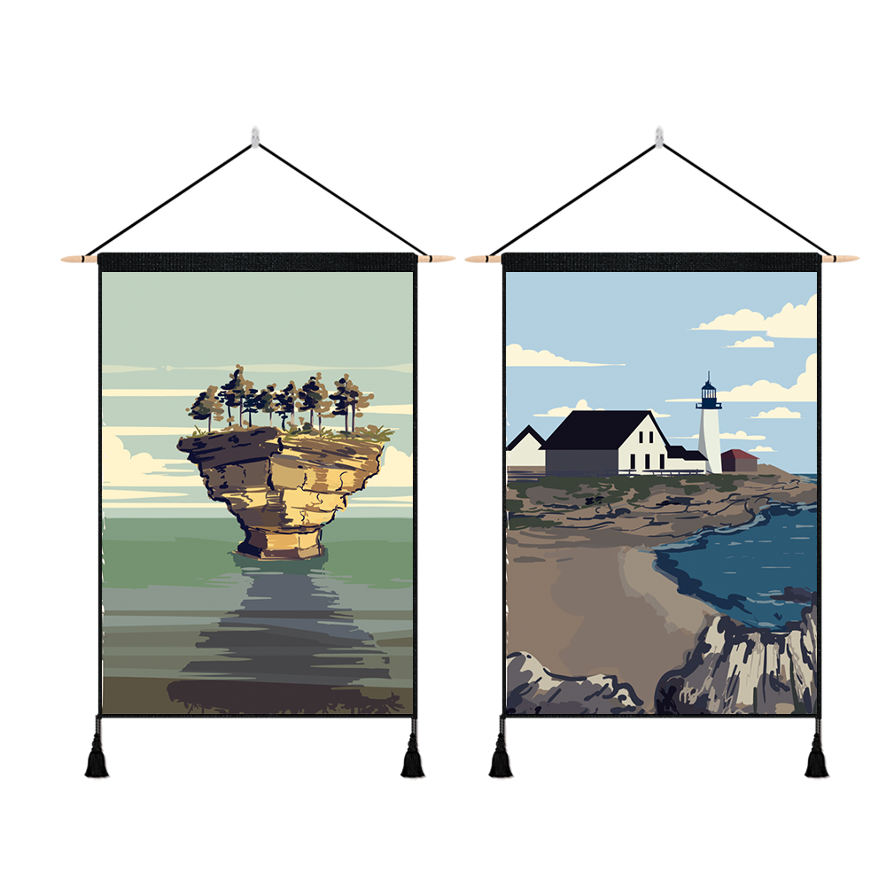 2 Pack MICHIGAN And MAINE Modern Wall Art Tapestries Vertical,Aesthetic Tapestry Art Short Tapestries for Room (13.8 X 19.7 Inch)