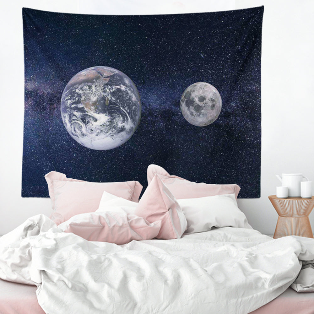 Mysterious Galaxy Tapestry Outer Universe Night Sky Earth Moon Nebula Art Nature Wall Hanging Dorm Decor Living Room Bedroom Decoration 51x 59 Inches