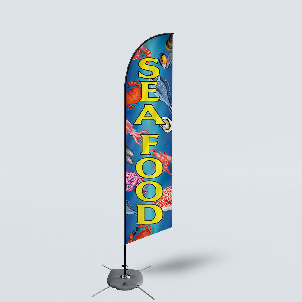 Sinonarui Sea Food Advertising Custom Feather Razor Flags Blade Angled Flag for Display